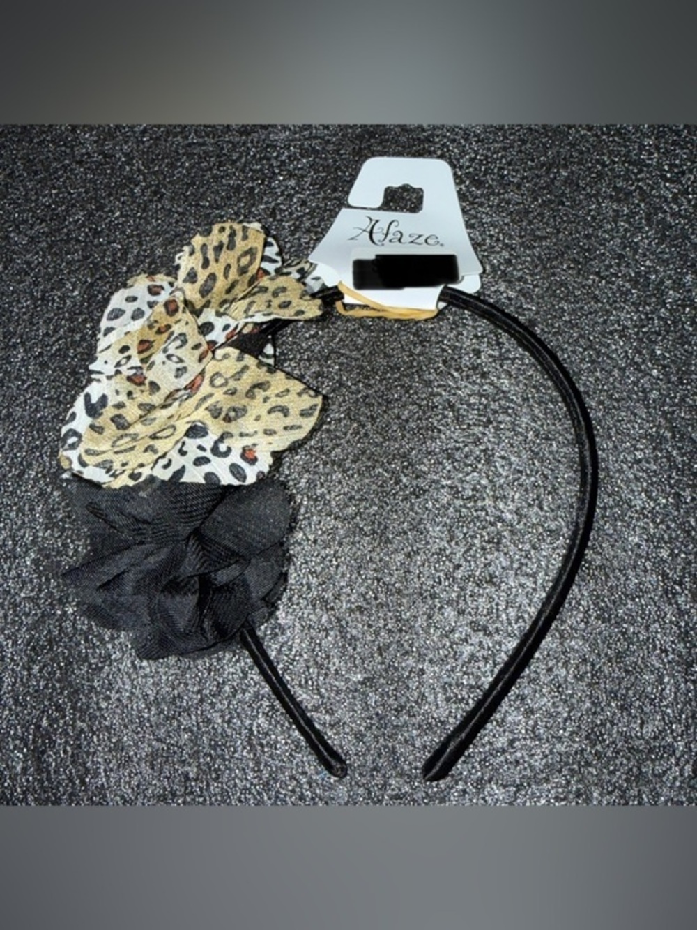 Afaze Black Headband with Leopard Print and Black Flower